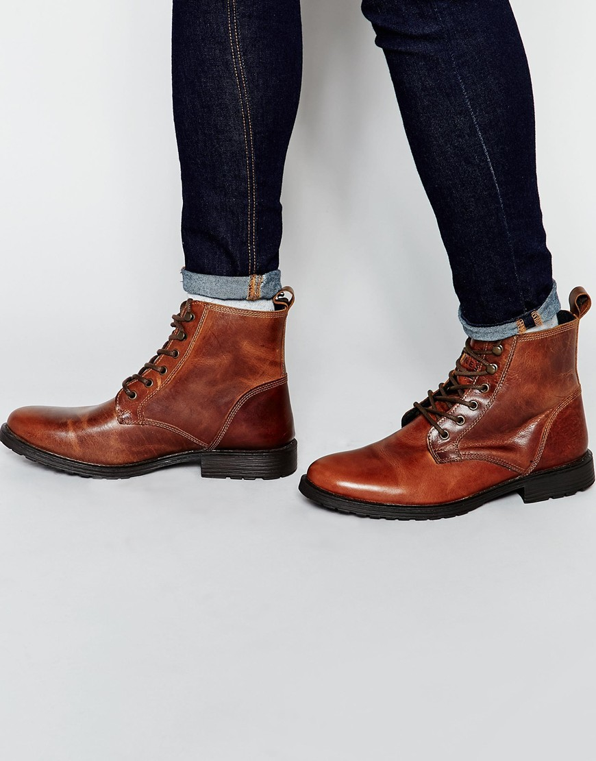 Jack & Jones Crust Leather Warm Boots in Brown for Men - Lyst