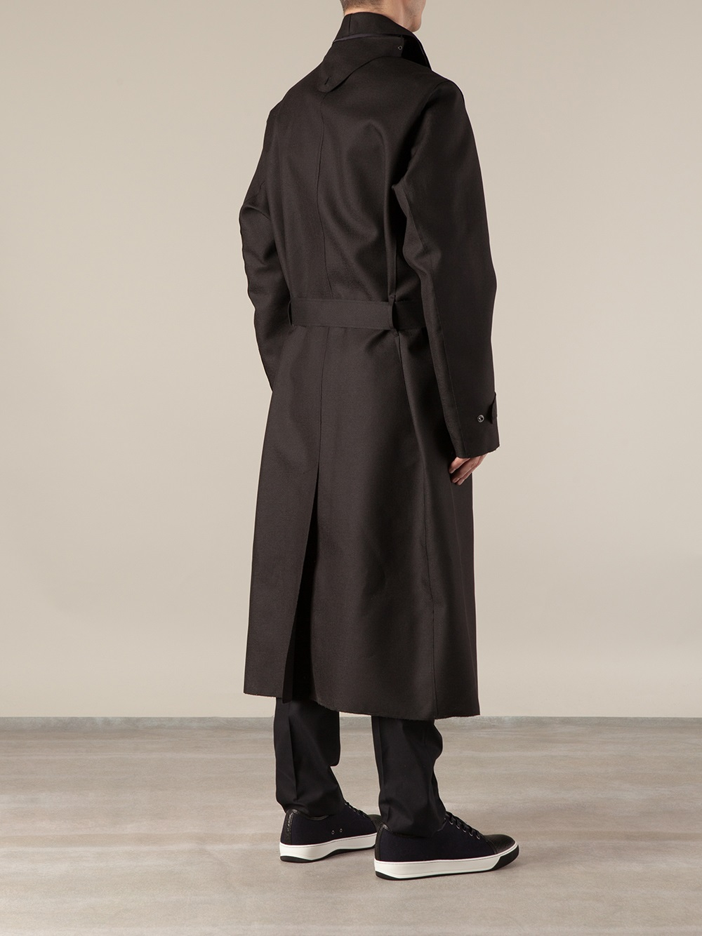 Lanvin Funnel Neck Trench Coat in Black for Men - Lyst