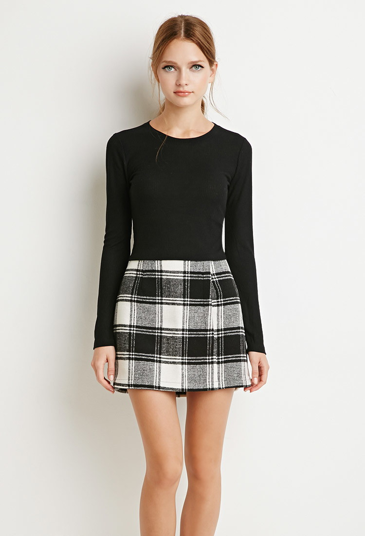 Forever 21 Plaid Faux Wrap Mini in Black | Lyst