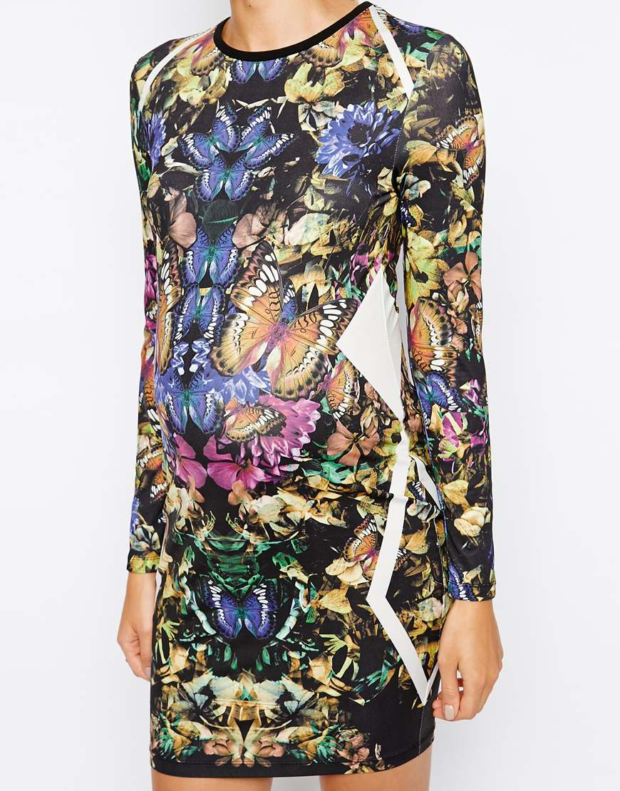 ASOS Paneled Bodyconscious Dress With Butterfly Print Lyst