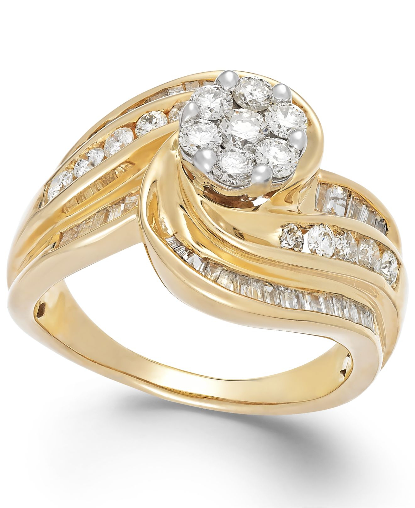 Macy's Diamond Swirl Ring In 10k Gold (11/4 Ct. T.w.) in Metallic Lyst