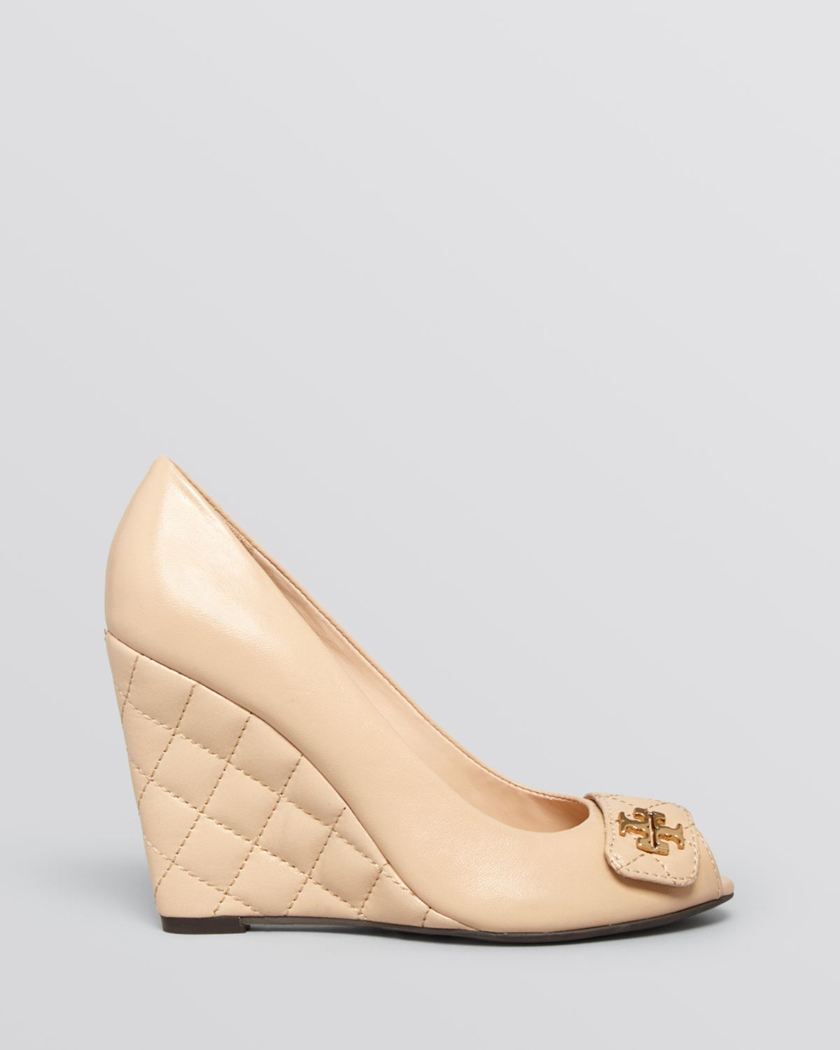 Tory Burch Peep Toe Wedge Pumps - Leila Quilted in Black (Natural) | Lyst
