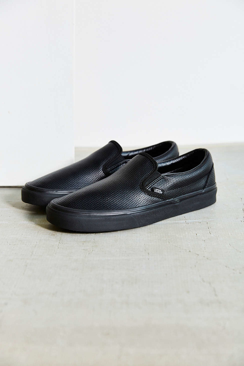 Vans Perforated Leather Classic Slip-on Shoe in Black | Lyst