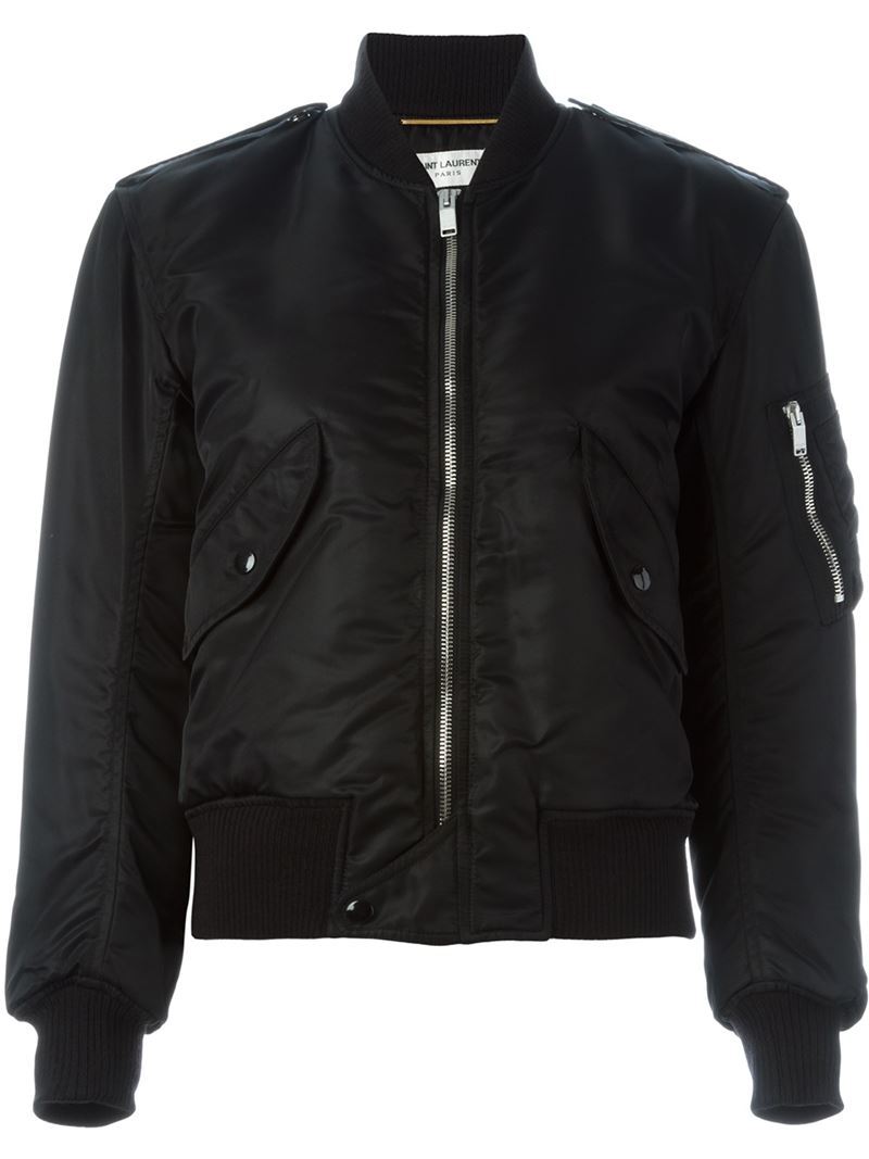 Saint Laurent Cropped Bomber Jacket in Black for Men - Lyst