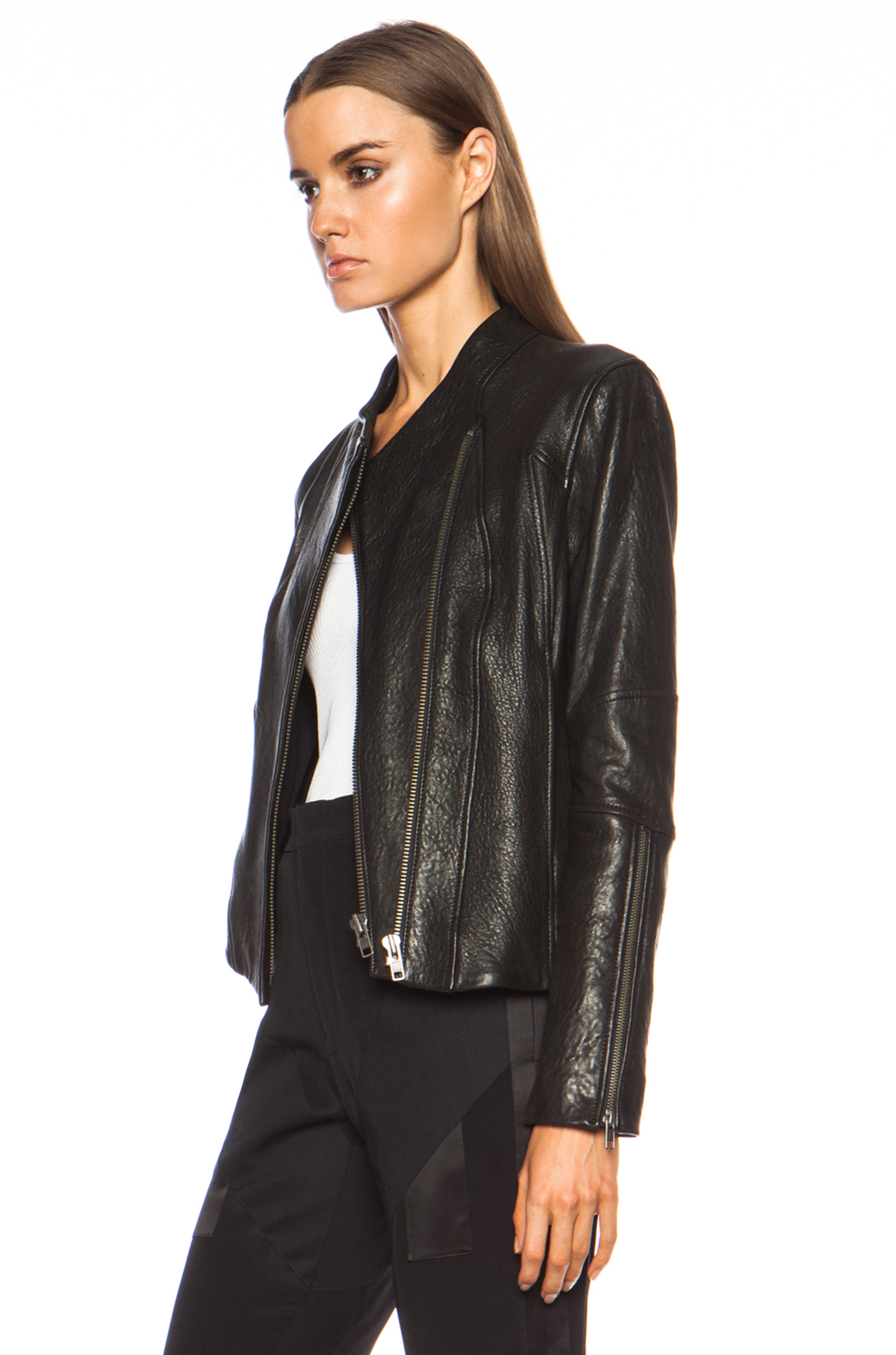Helmut Lang Asymmetric Blistered Leather Jacket in Black - Lyst