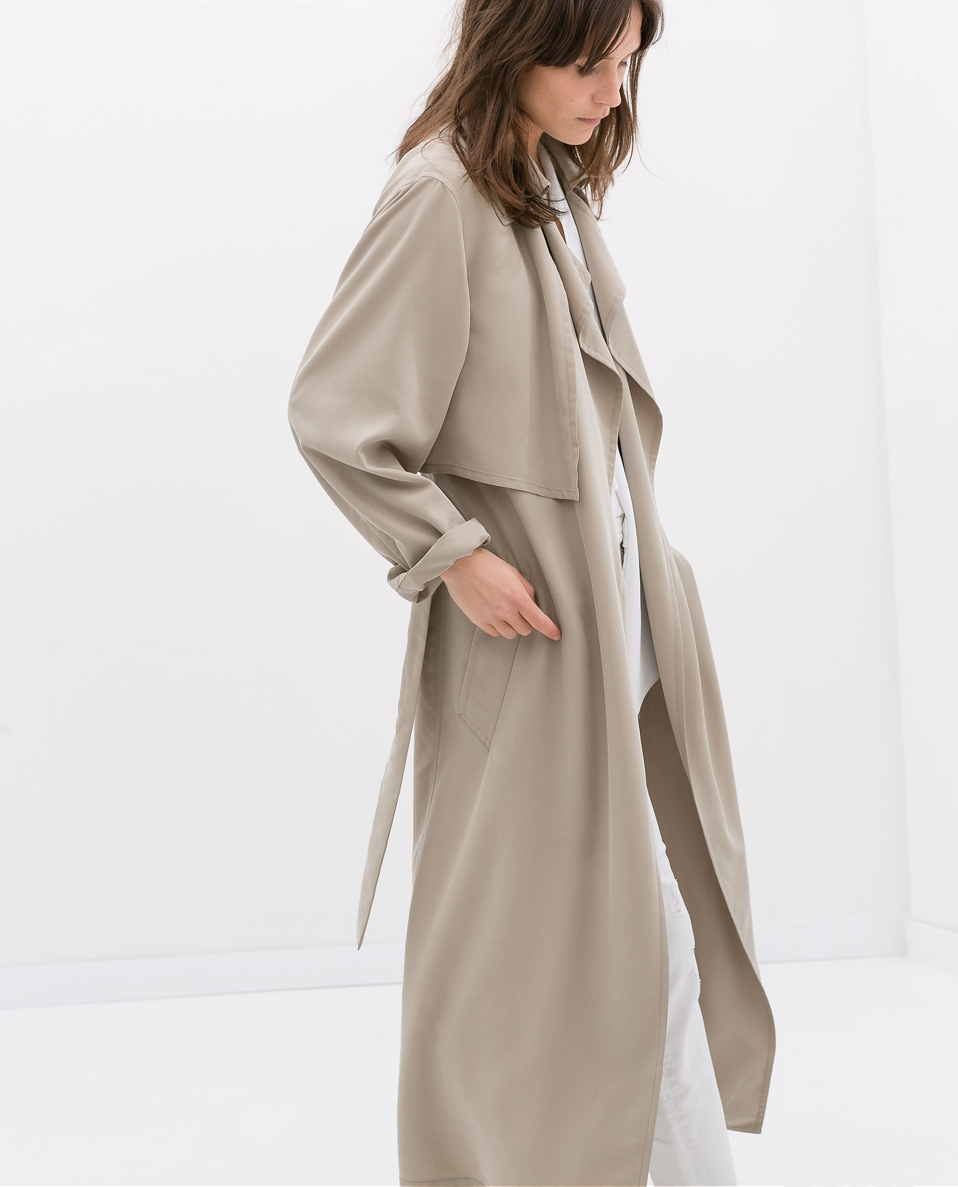 Zara Studio Long Flowy Trenchcoat in Gray | Lyst