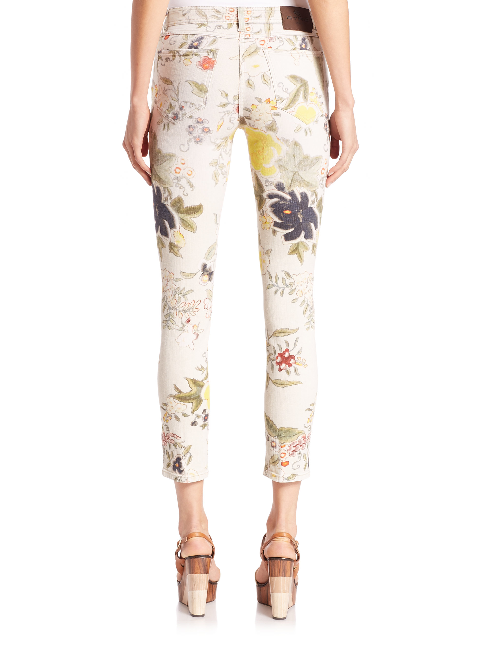 Etro Floral-print Skinny Jeans in White - Lyst