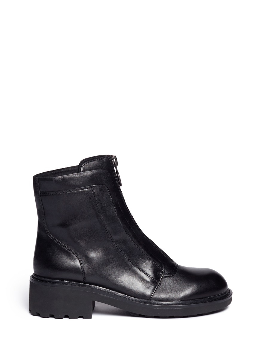 Ash 'space' Front Zip Leather Boots in Black - Lyst