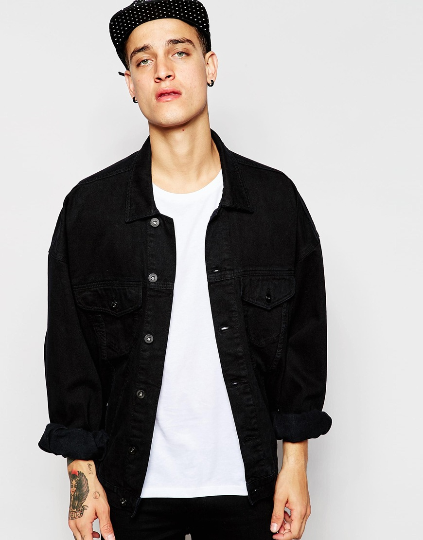 mens black oversized denim jacket