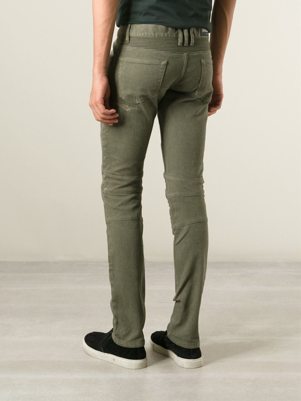 Balmain Biker Skinny Jeans in Green for 