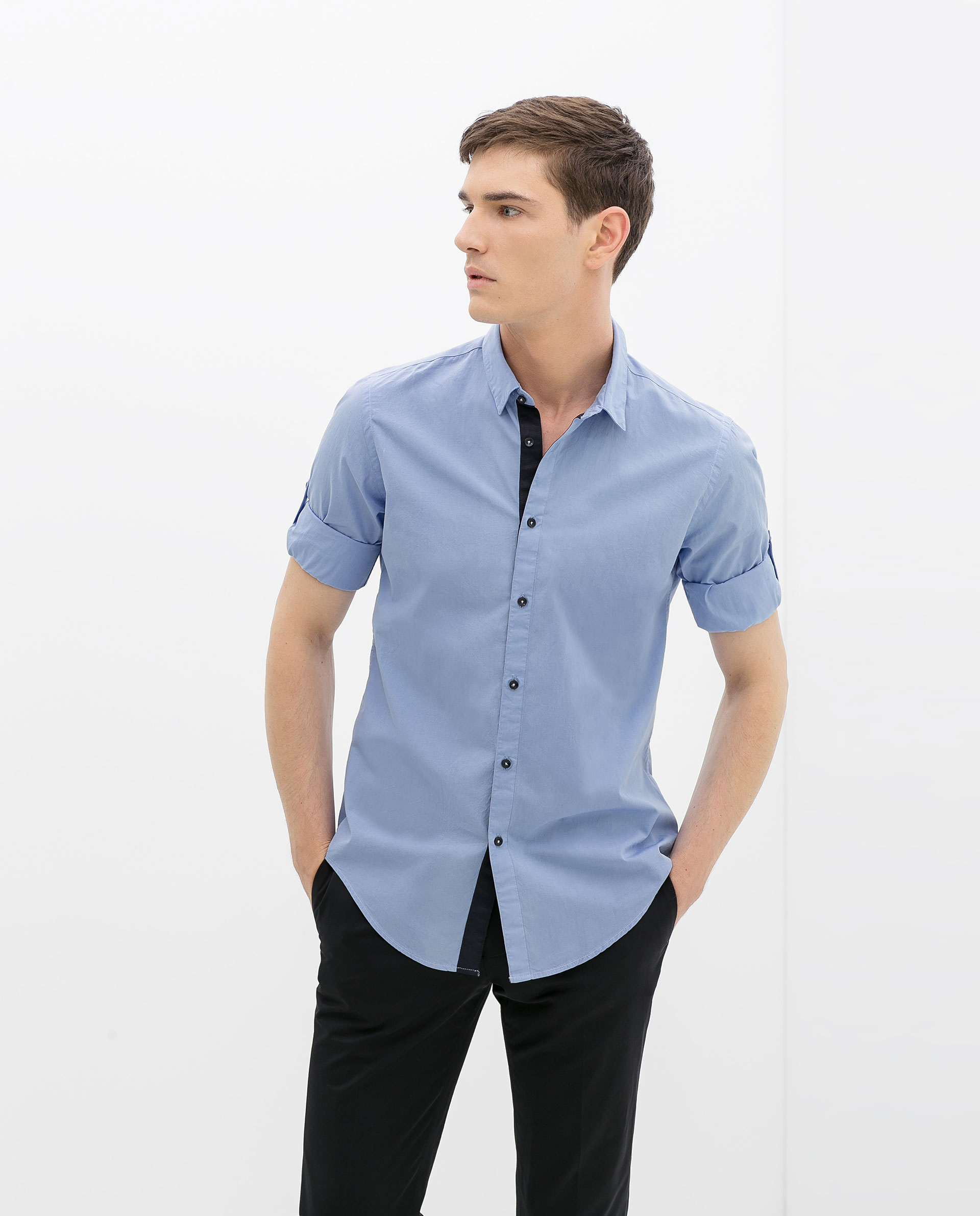Zara Long Sleeve Shirt in Blue for Men | Lyst