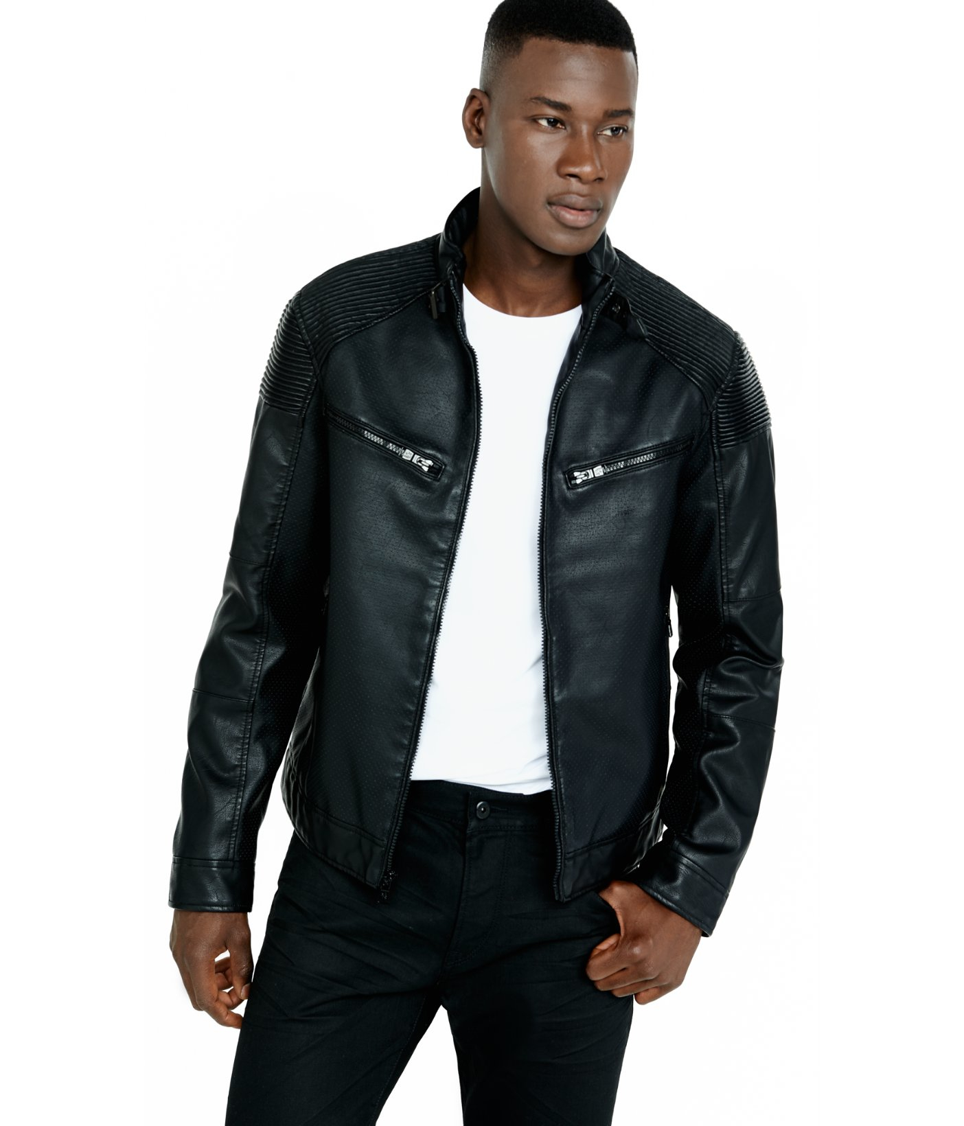 Express Ribbed (minus The) Leather Bomber Jacket in Black for Men ...