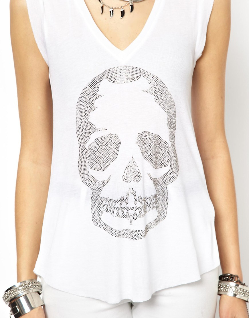 Zadig & Voltaire Zadig and Voltaire Brooklyn Tshirt with Diamante Skull in  White | Lyst