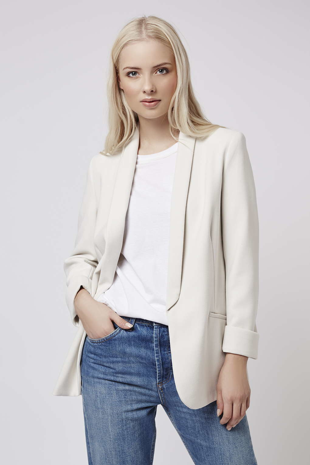 Synthetic Boyfriend Blazer in White Lyst