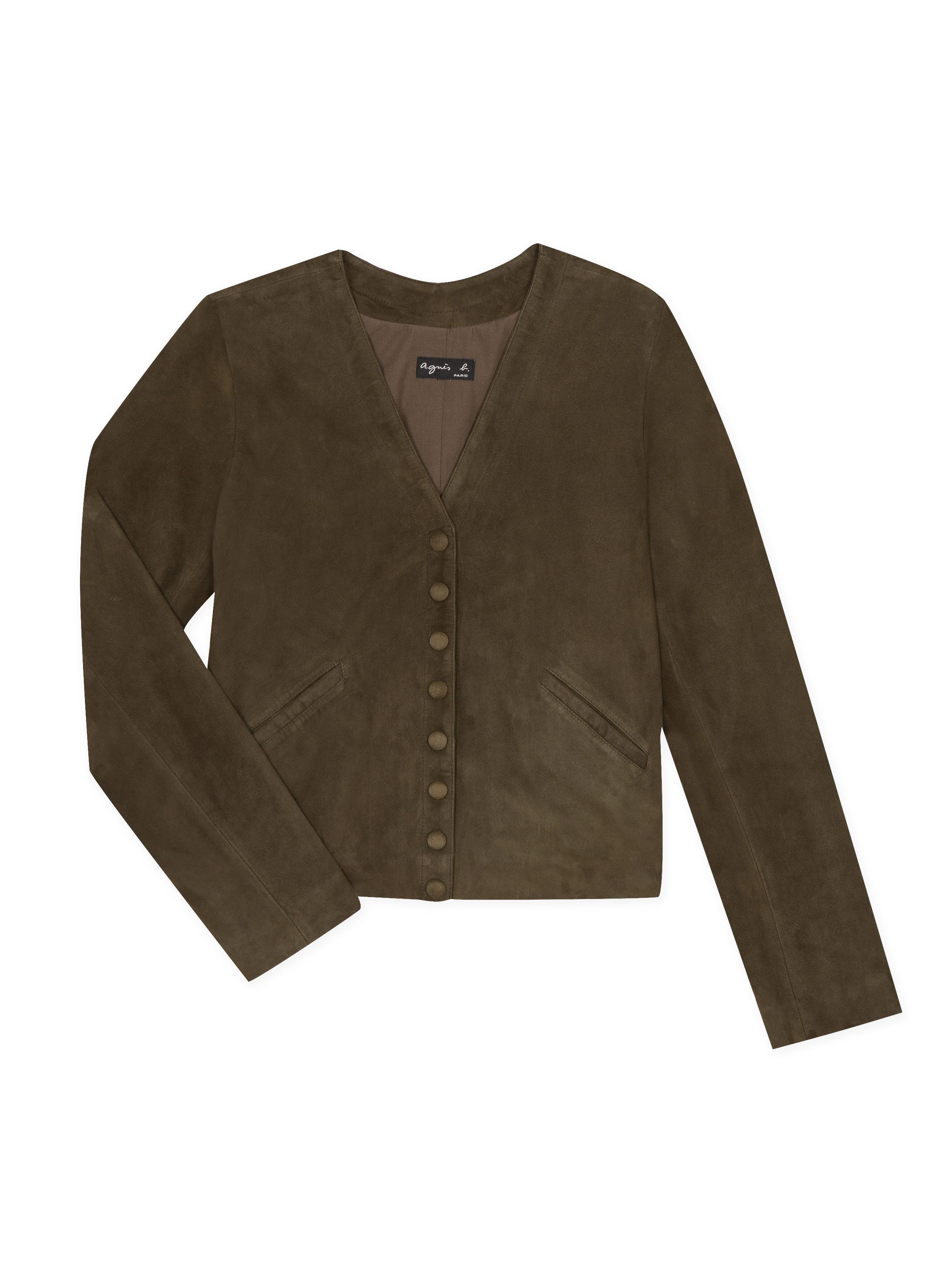 agnÃ¨s b. Green Suede Leather V Snap Cardigan - Lyst