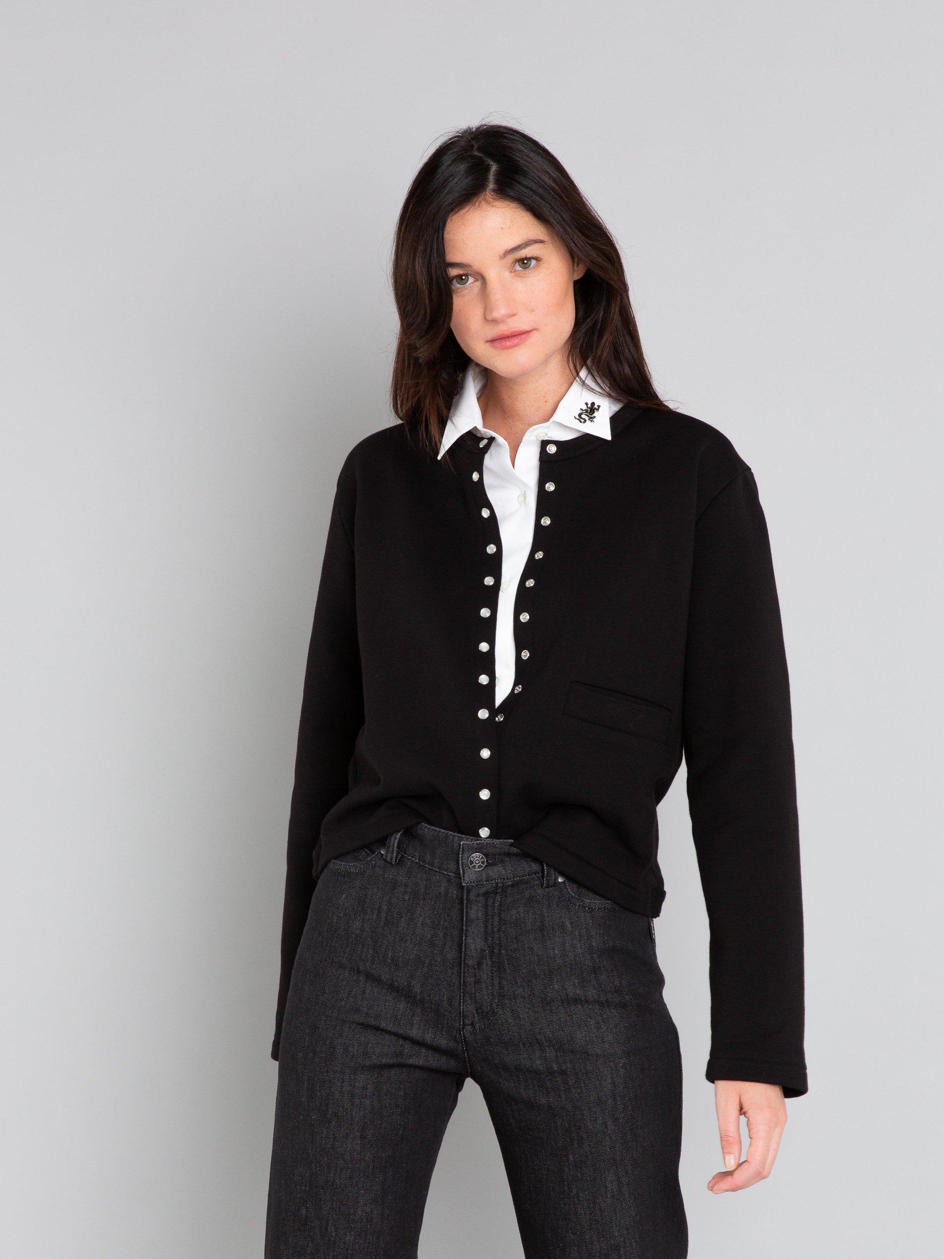 black snap cardigan