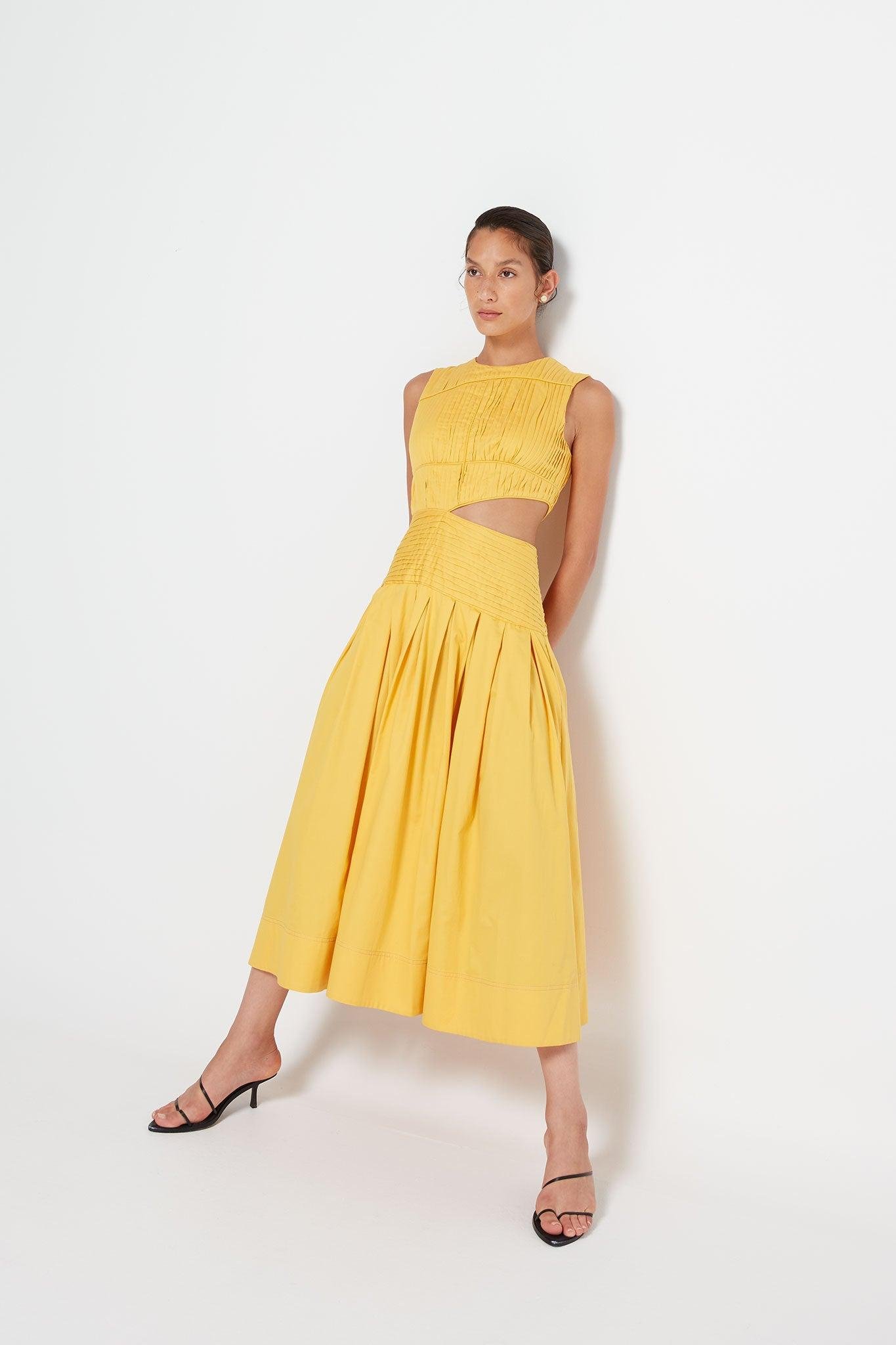 Aje. Cascade Cut Out Dress in Yellow | Lyst