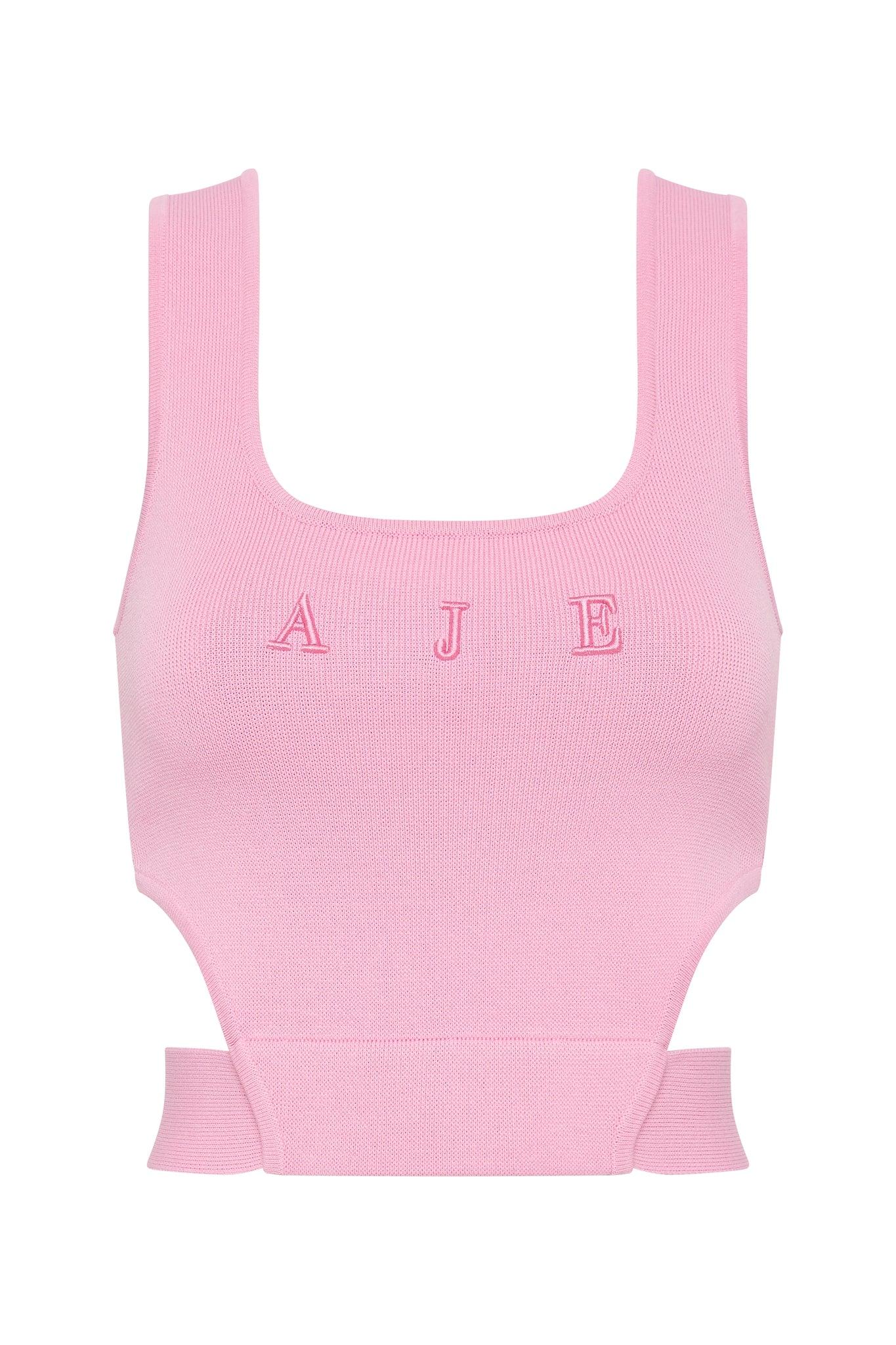 Aje. Livadi Cropped Tie Knit Logo Top in Pink | Lyst