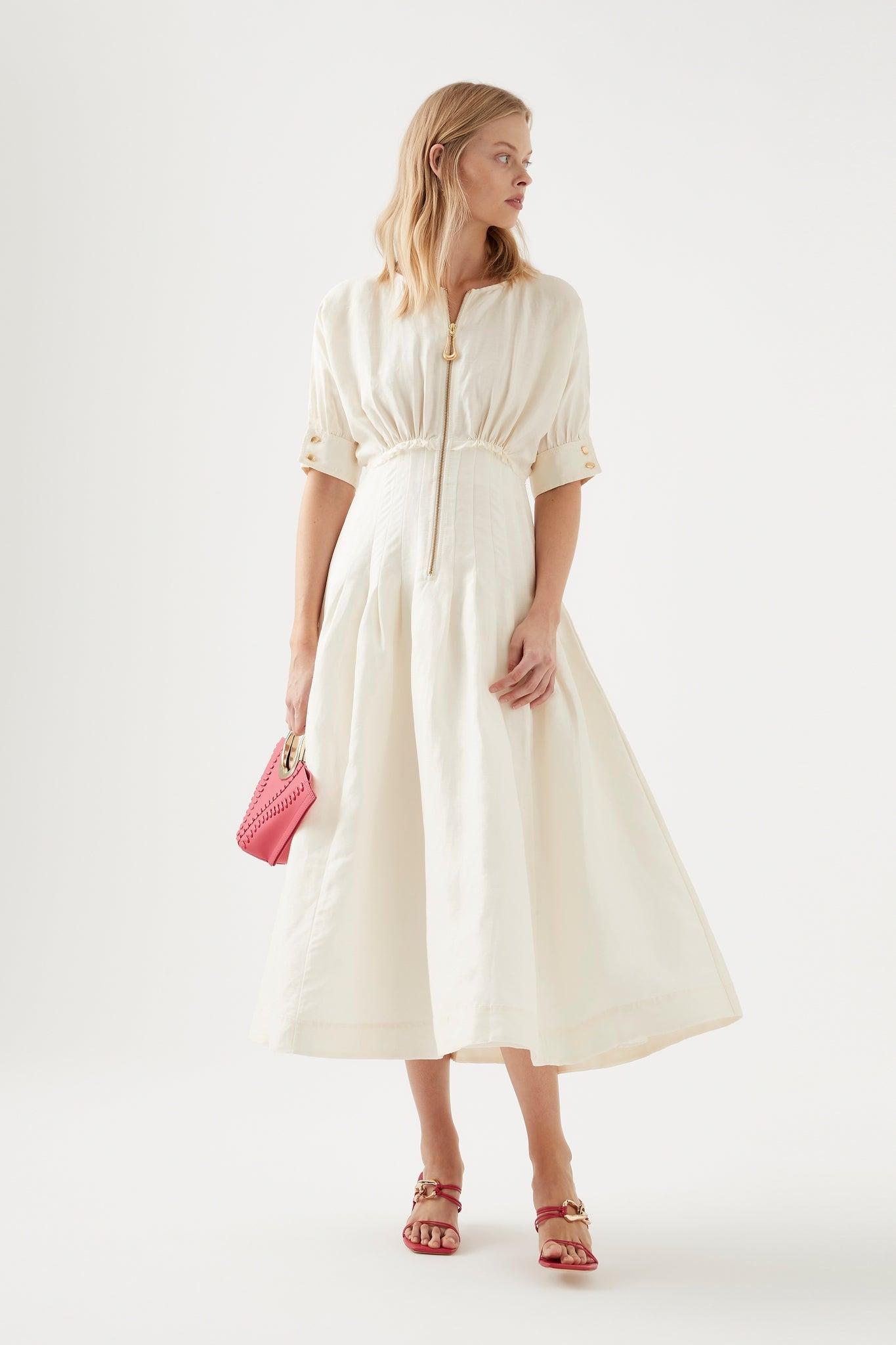 Aje. Audrey Front Zip Midi Dress in White | Lyst
