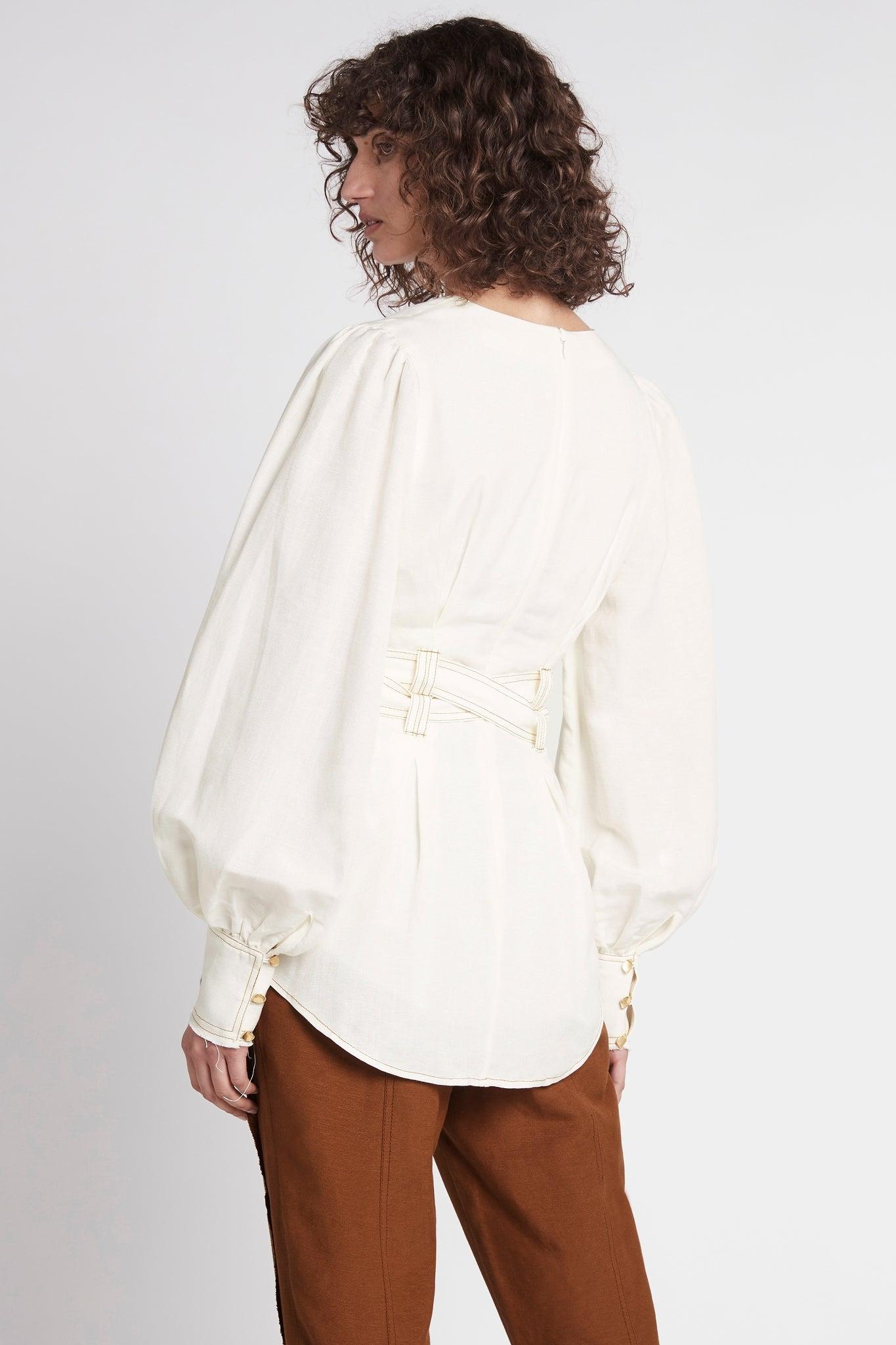 Aje. Linen Radiance Belted Top in Ivory 