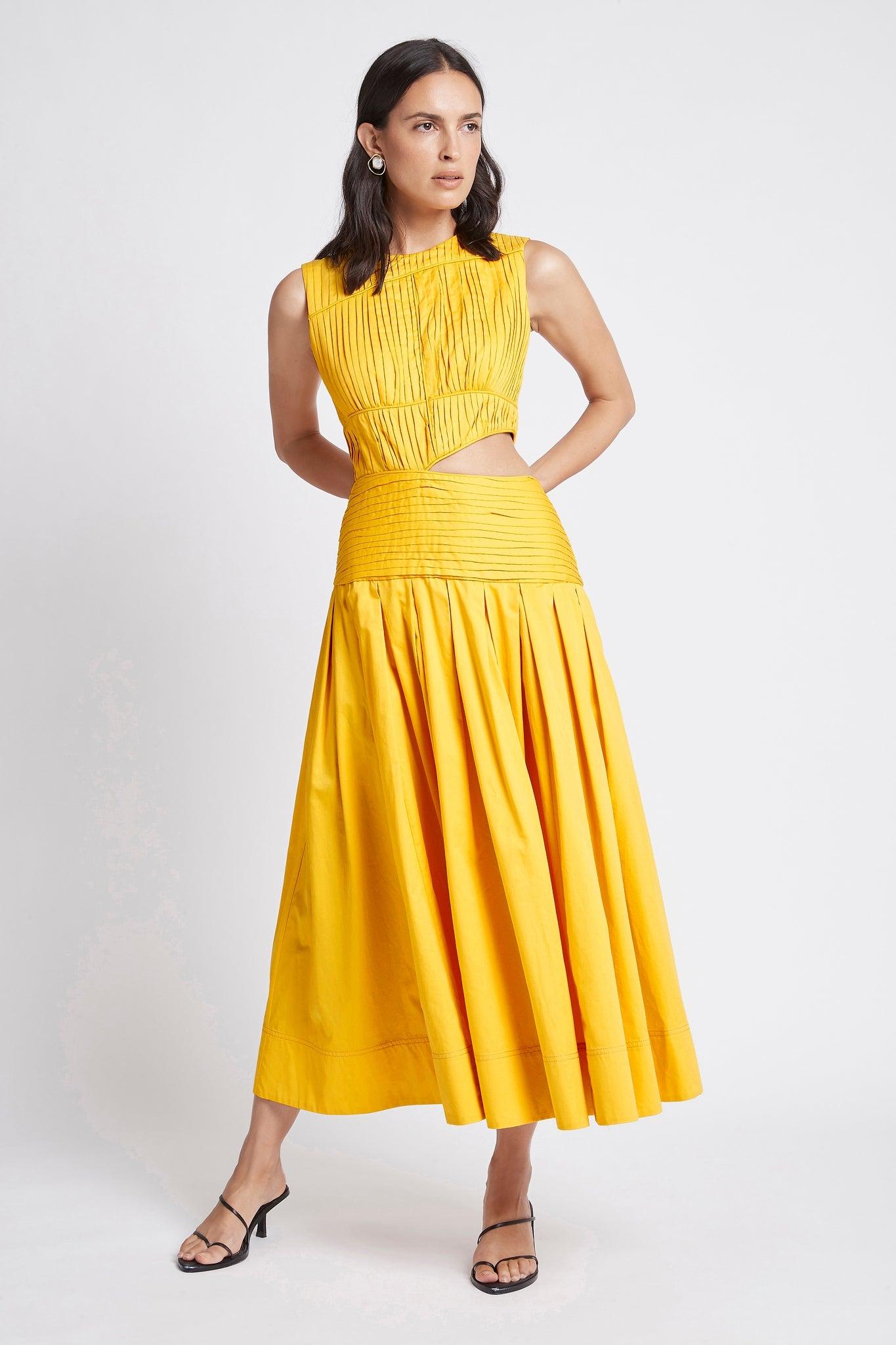 Aje. Cotton Cascade Cut Out Dress in Yellow | Lyst