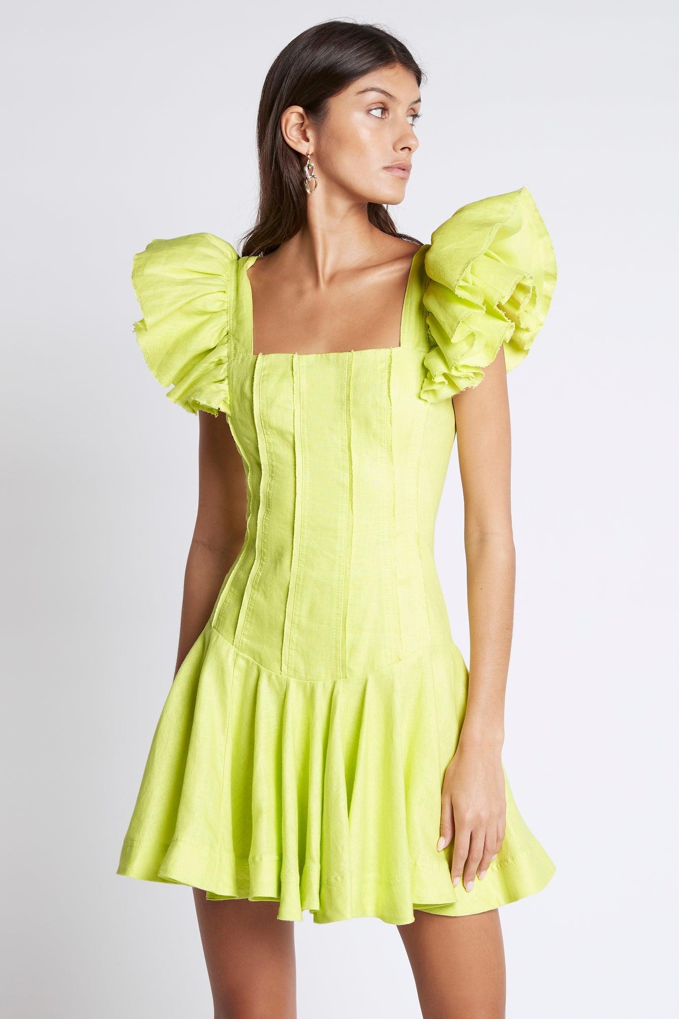 Aje. Linen Breathless Frill Sleeve Mini 