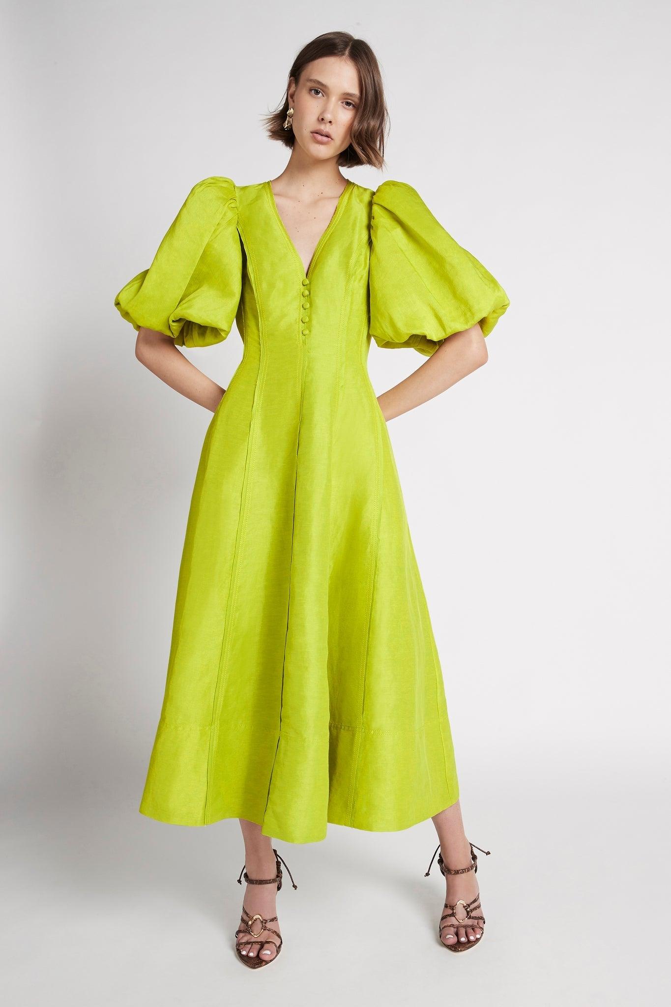 Aje. Dusk Puff Sleeve Midi Dress in Green | Lyst