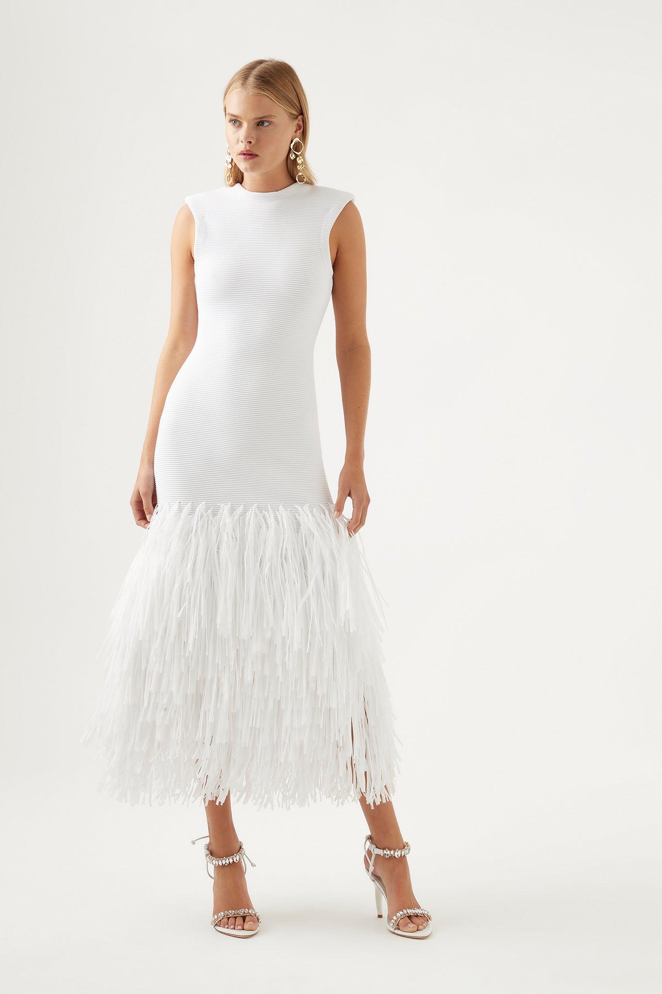 Aje. Rushes Raffia Knit Midi Dress in Natural Lyst