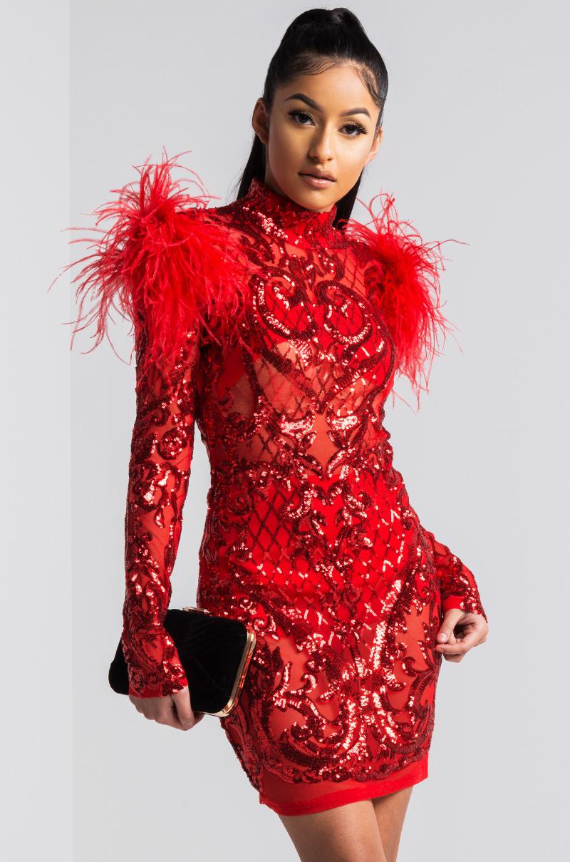 AKIRA Synthetic Nothing Else But You Feather Dress in Red ...