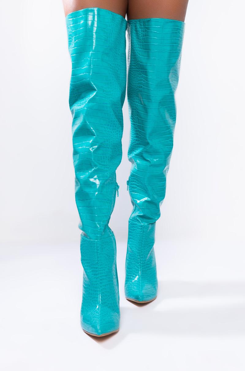 turquoise knee high boots