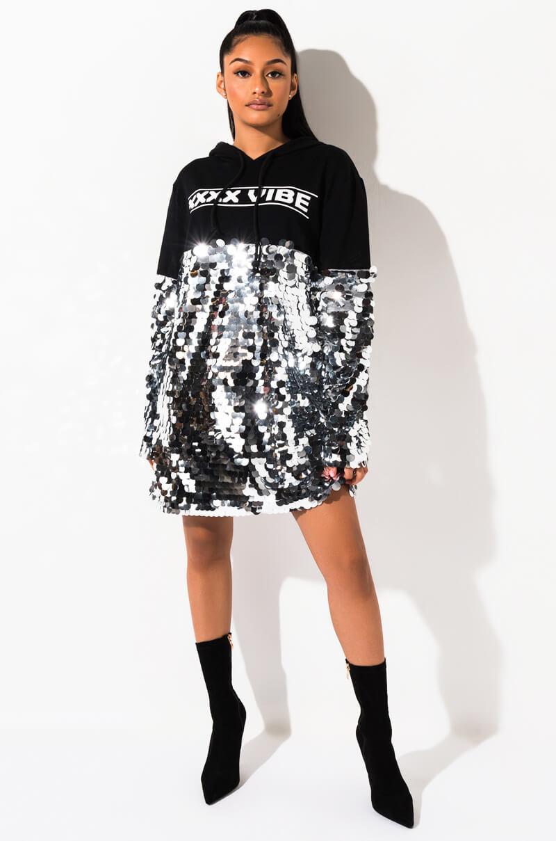 sequin hoodie dress