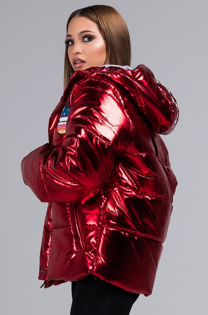 champion metallic red puffer jacket