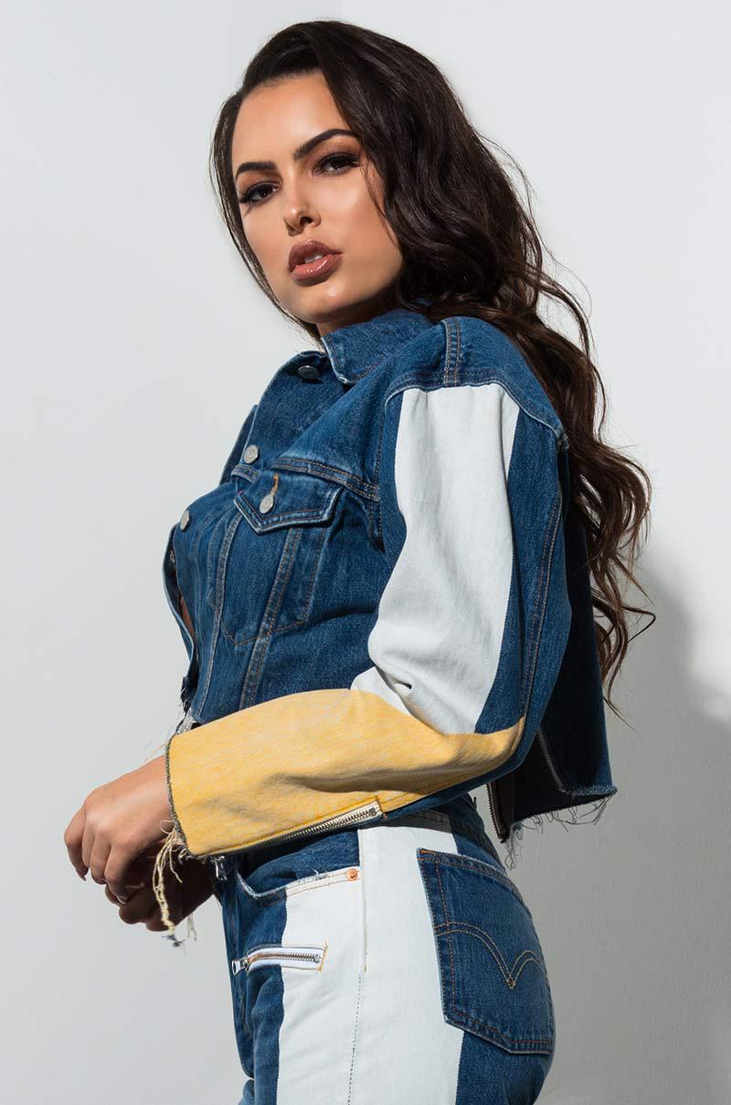 cropped coloured denim jacket