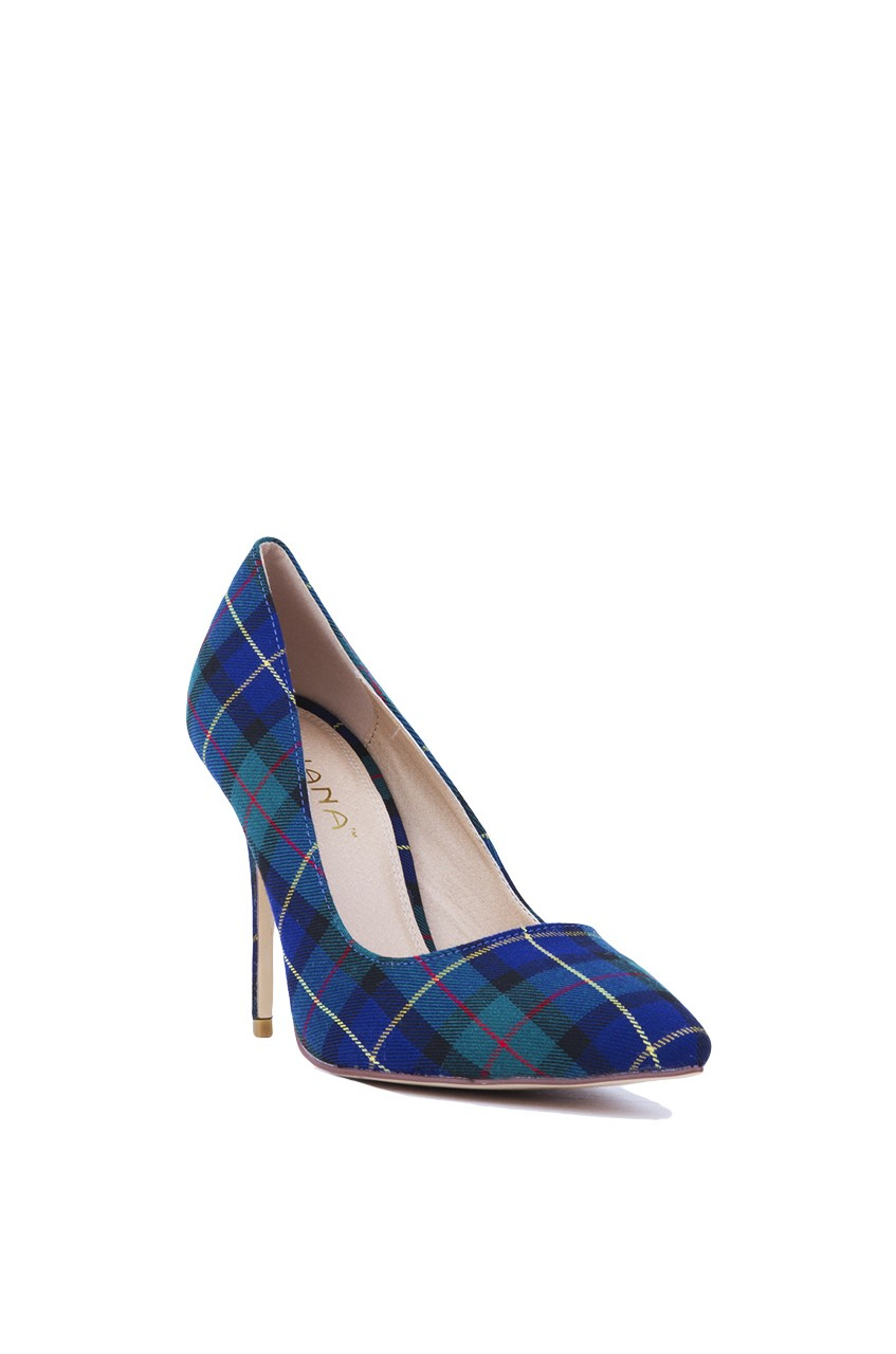 AKIRA Plaid Print Pump - Green Plaid | Lyst