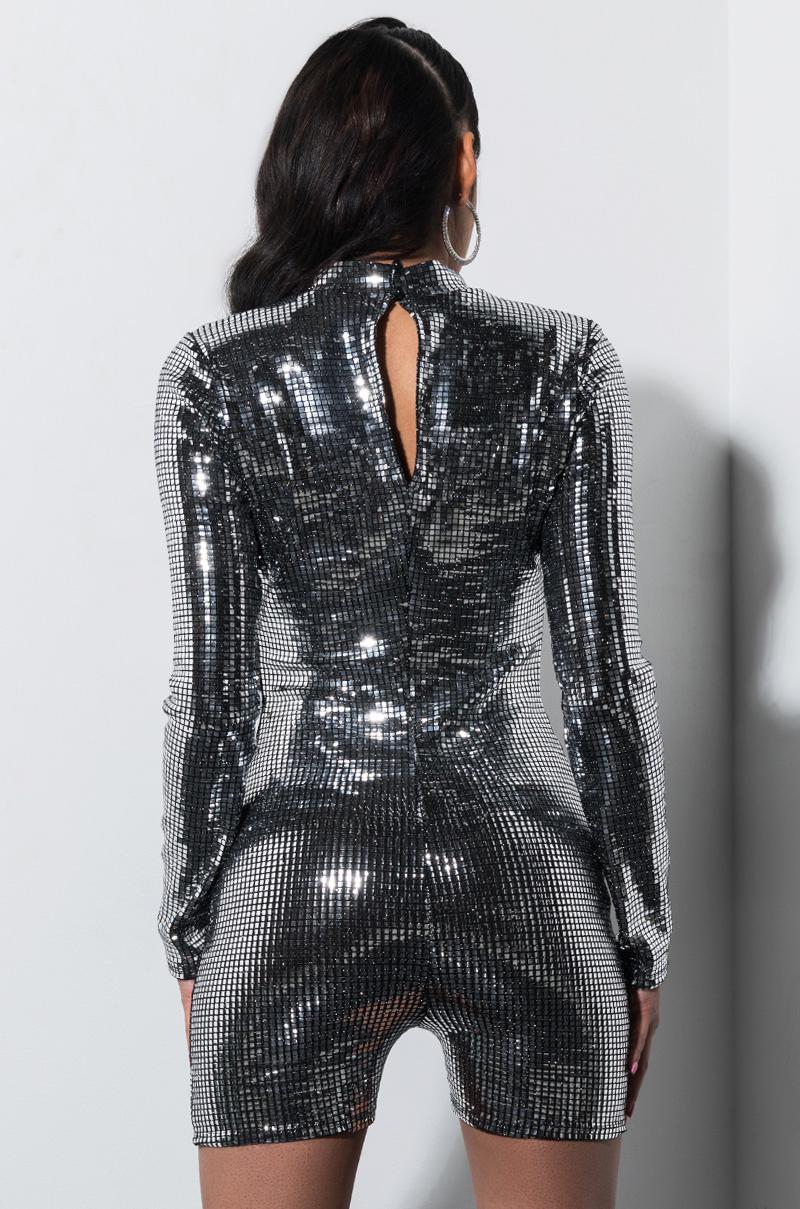 silver mirrored sequin wrap jumpsuit