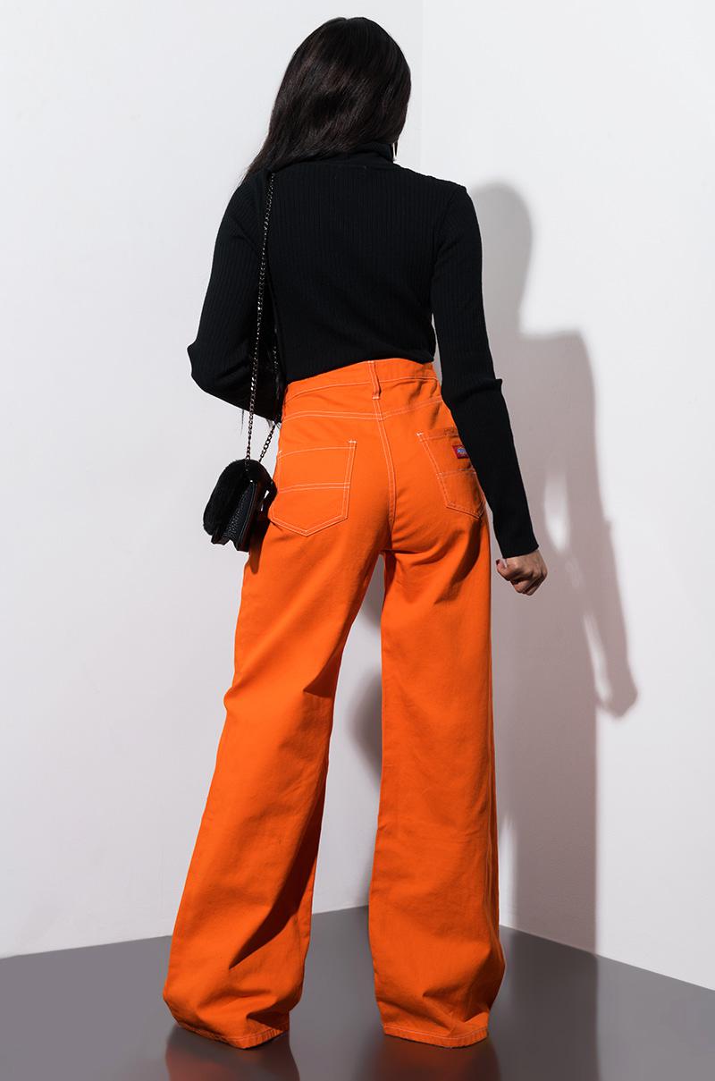 Dickies Denim 5 Pocket High Rise Wide Leg Pant in Orange - Lyst