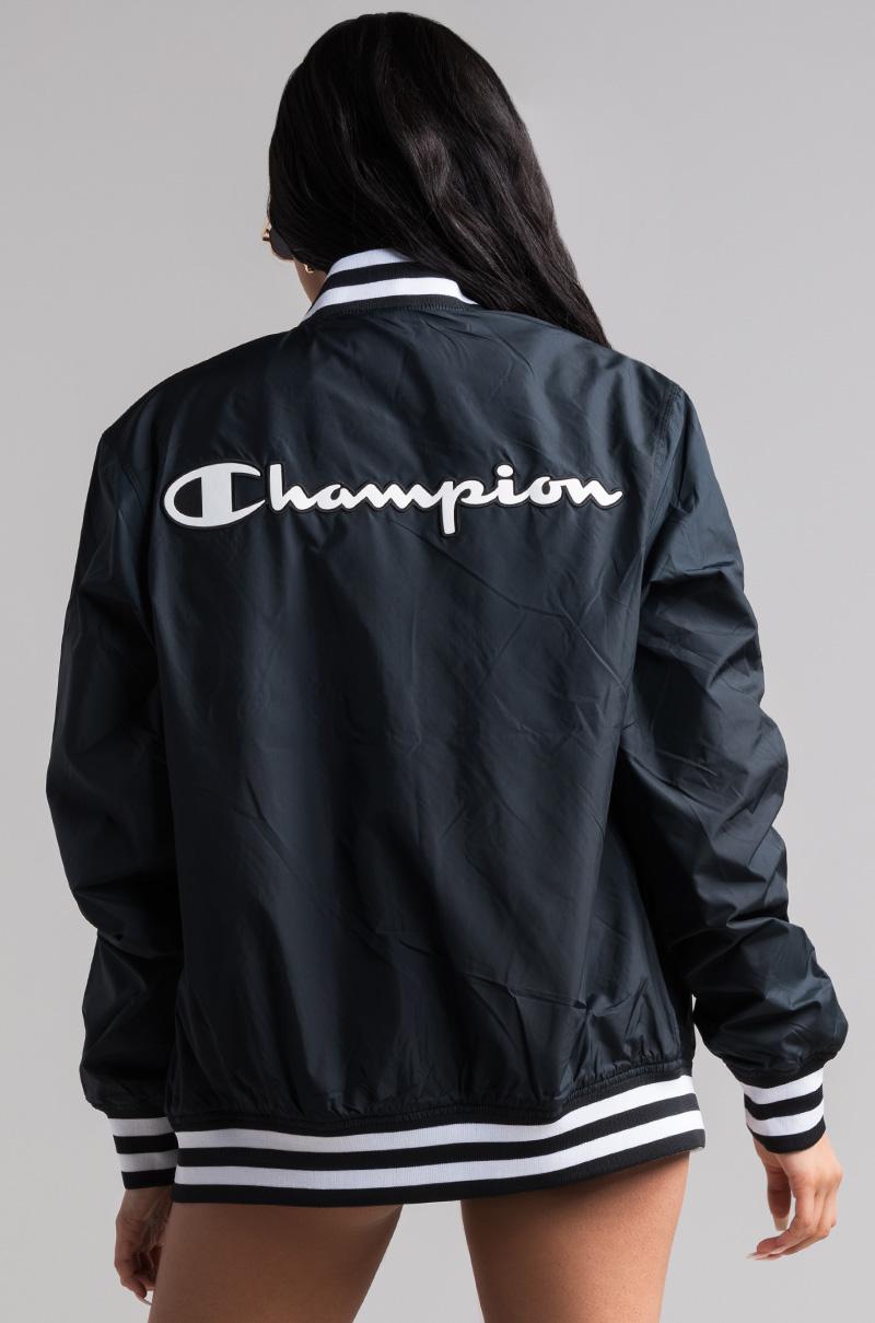 champion satin baseball jacket black