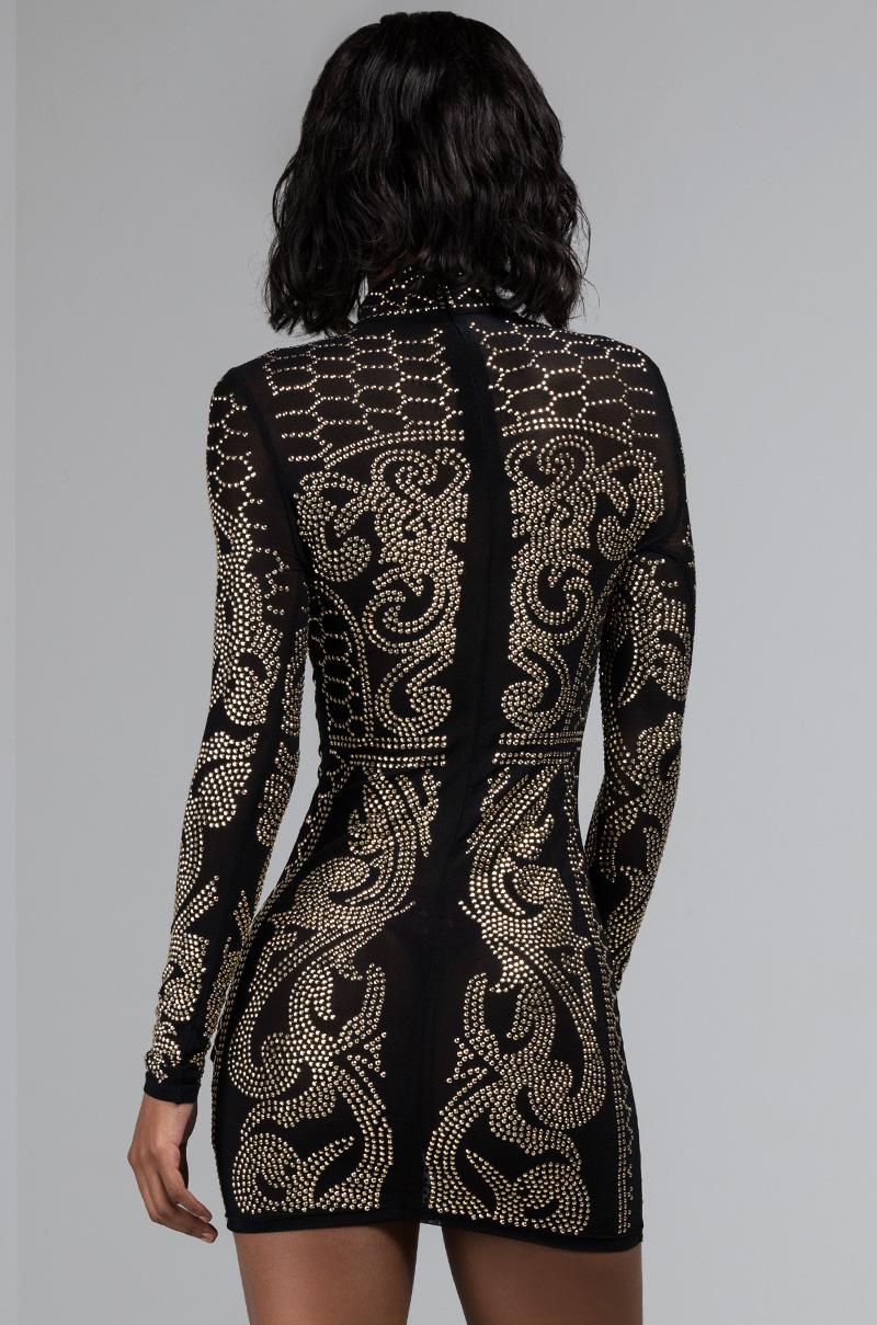 Akira Synthetic Hit The Floor Bedazzled Mini Dress In Black Gold
