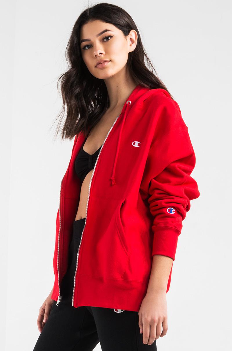 Champion Cotton Reverse Weave Full Zip Up Hoodie in Red - Lyst