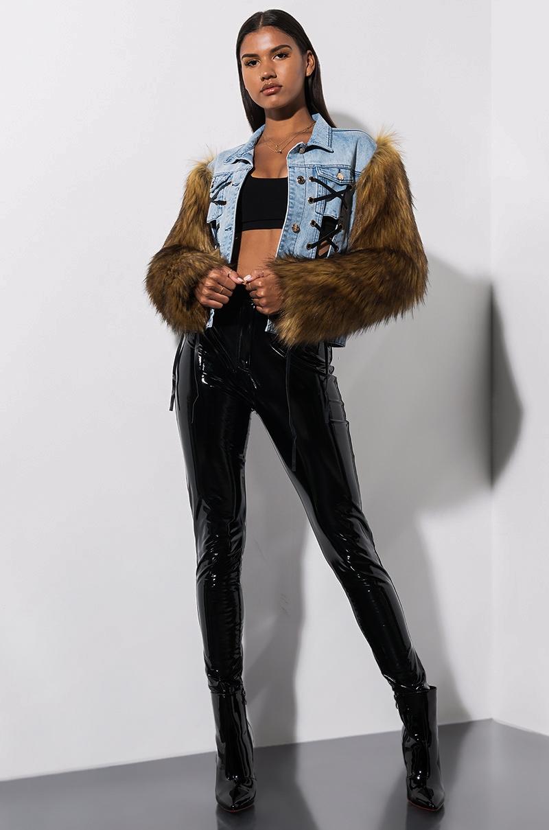 fur sleeve denim jacket