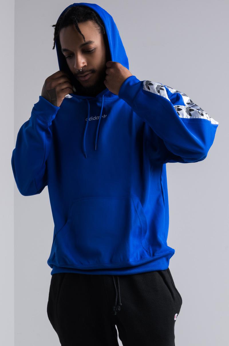 adidas tape hoodie blue