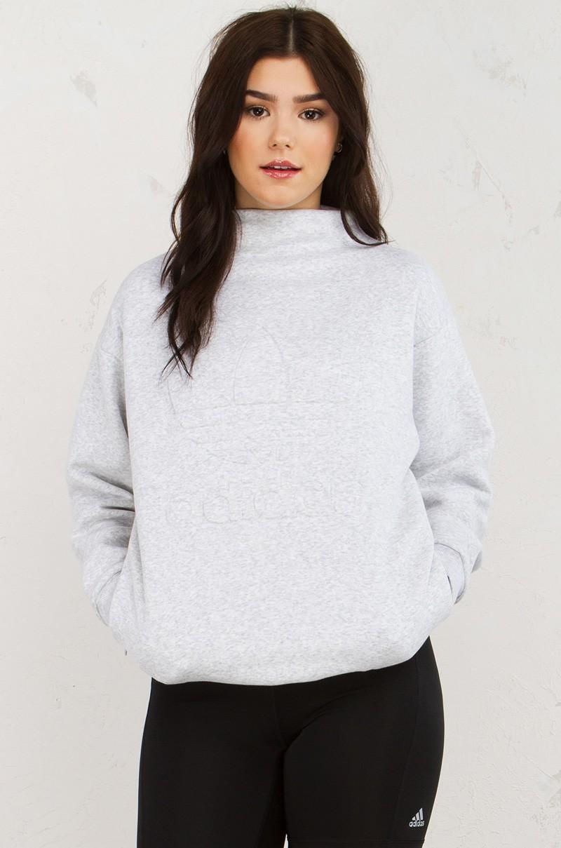 adidas Originals Cotton Womens Mock Neck Sweatshirt in Light Grey (Gray) |  Lyst