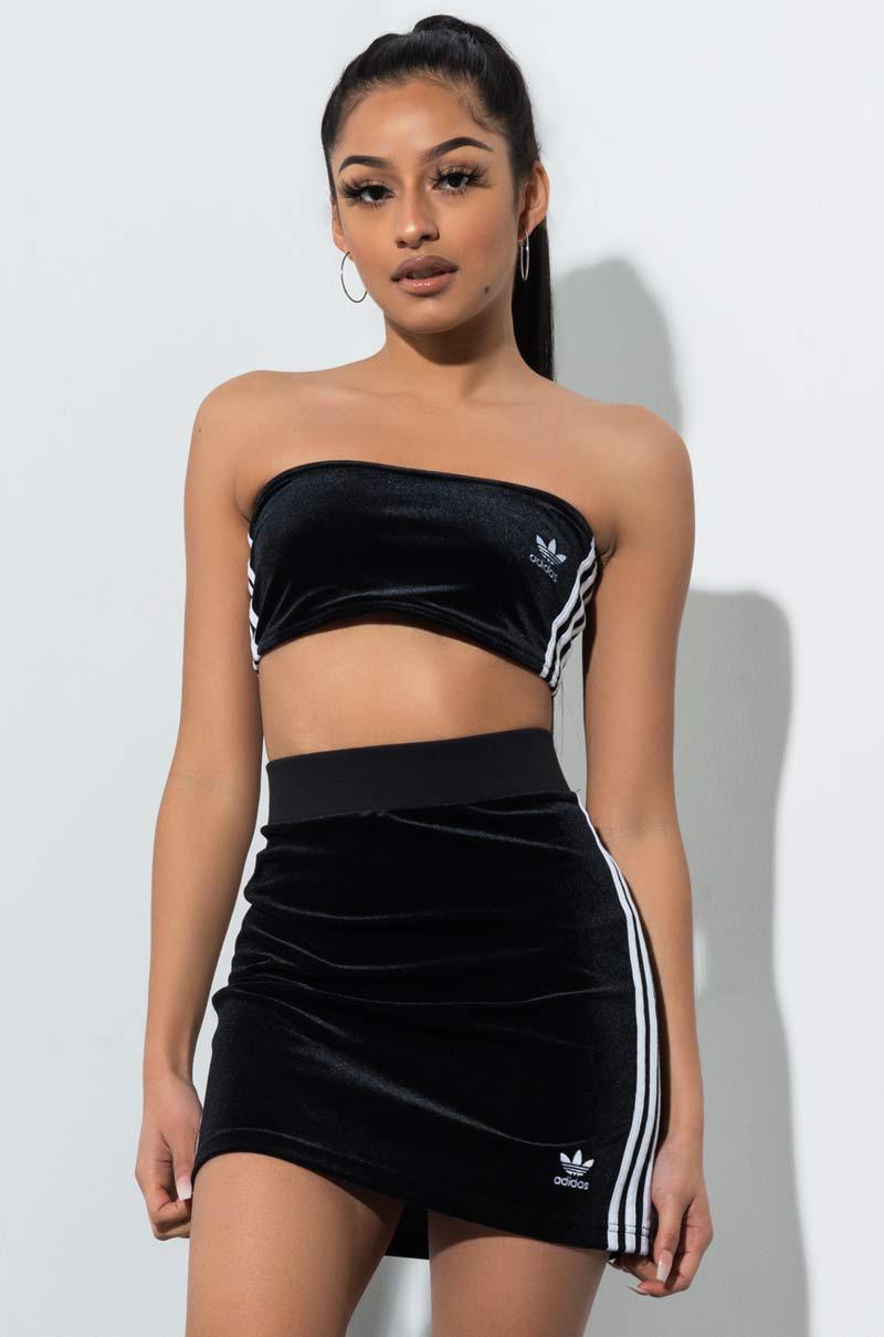 adidas Synthetic Three Stripes Velour Mini Skirt in Black - Lyst