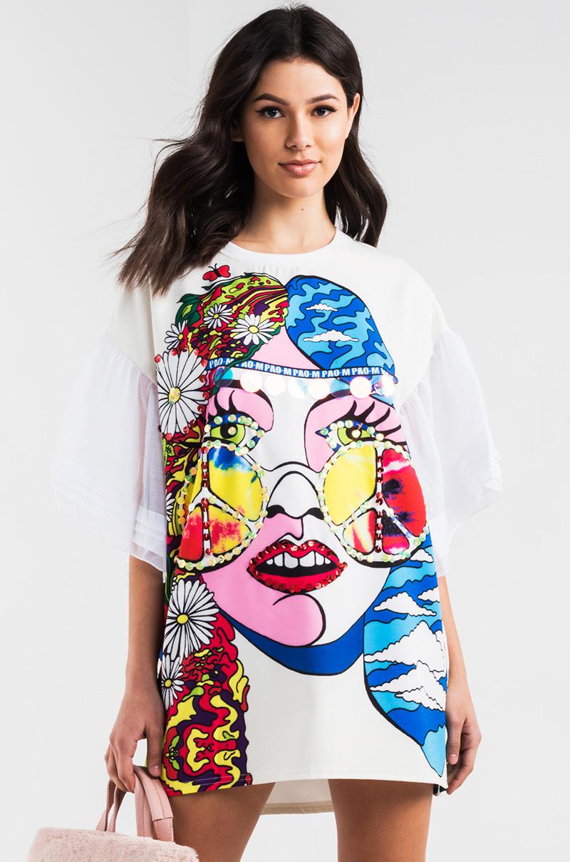 sequin graphic t shirt dress