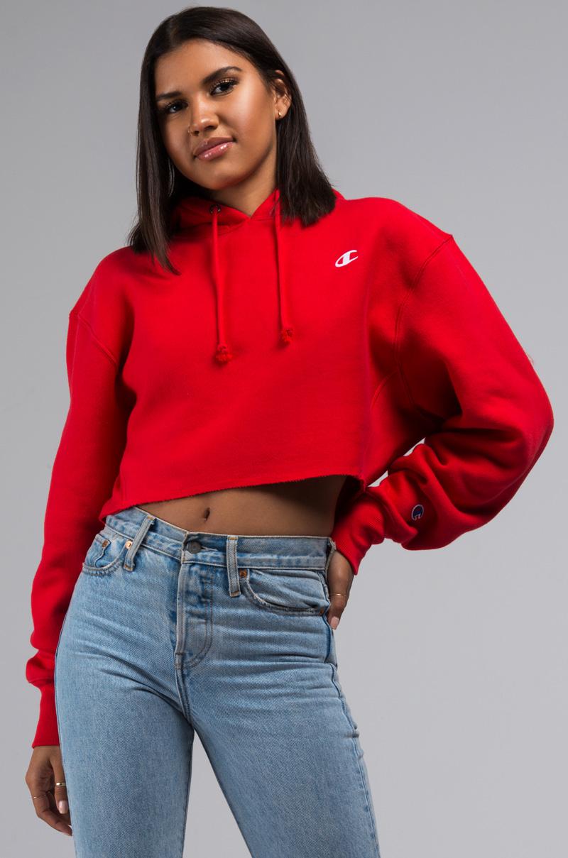 red champion cropped hoodie