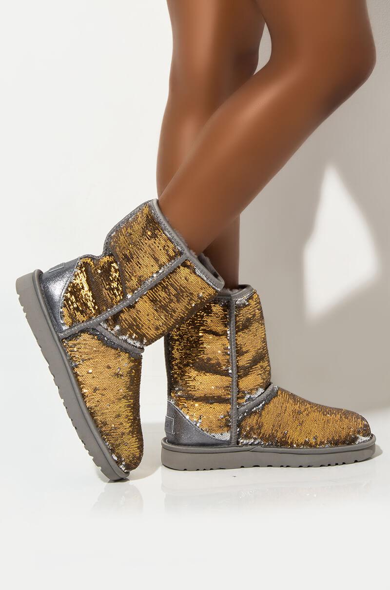UGG Wool Classic Short Cosmos Sequin Boot in Silver Gold (Metallic) - Lyst