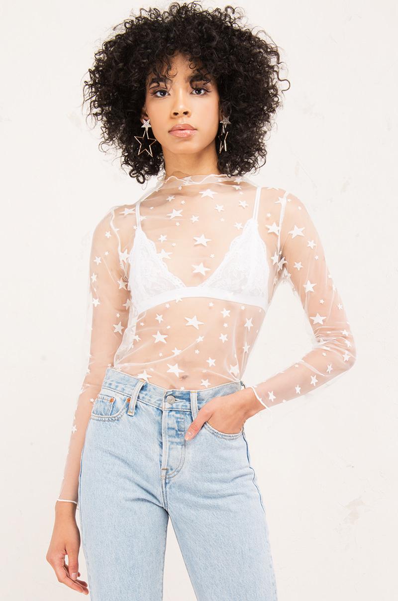white sheer top with stars