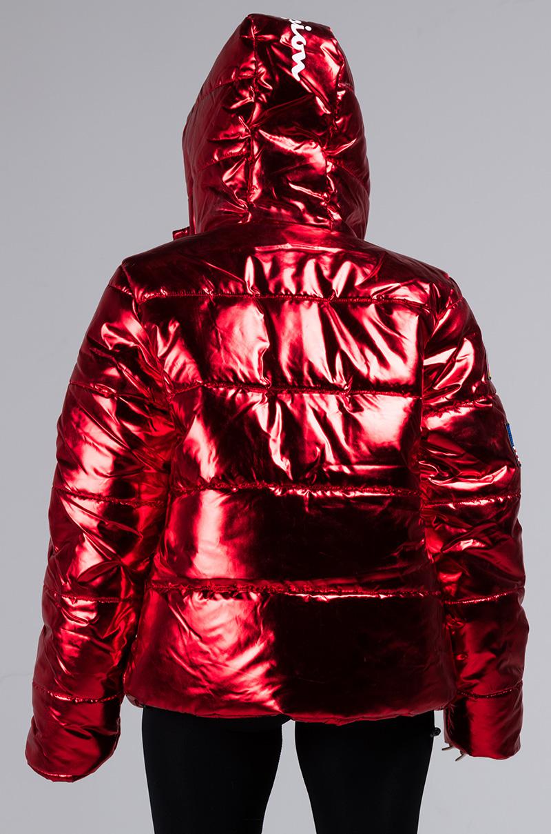 champion metallic puffer jacket red