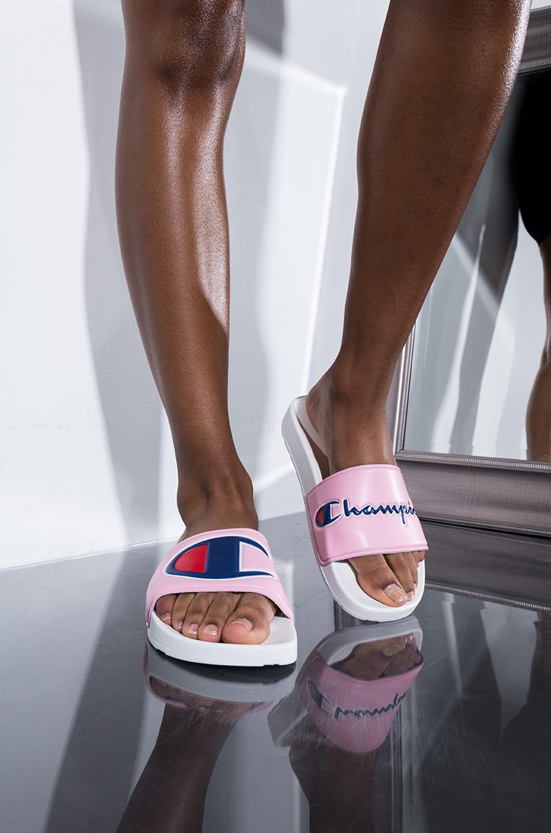 pink women's champion slides