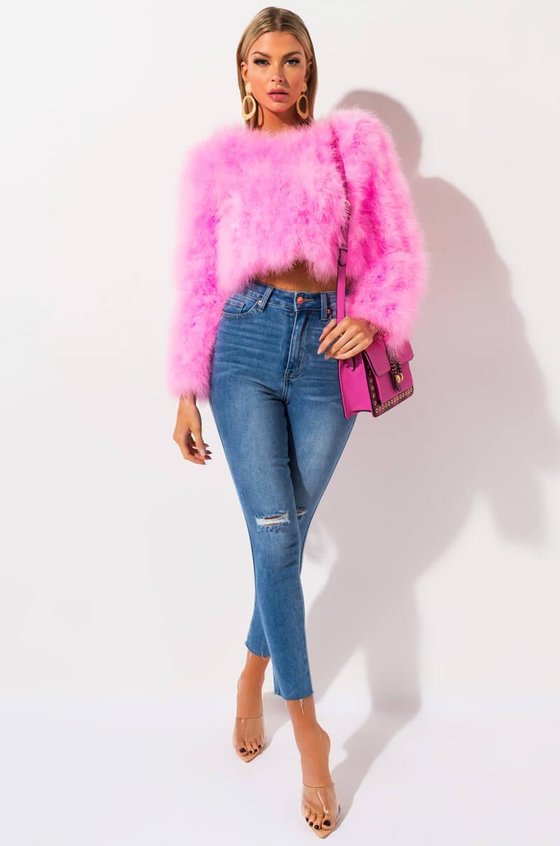 pink ostrich feather jacket